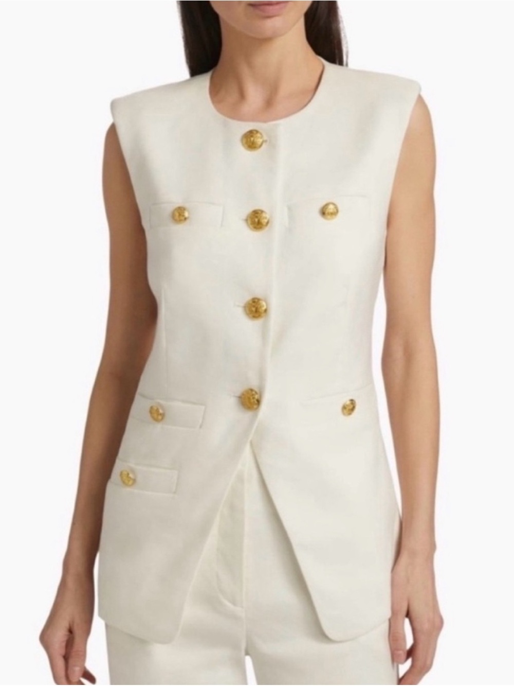 NEW VERONICA BEARD White Tamara Sleeveless Vest with Gold Medallion Miller 8 - Picture 11 of 13